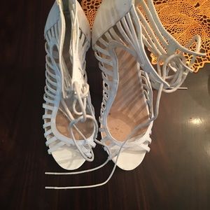White lace up heels